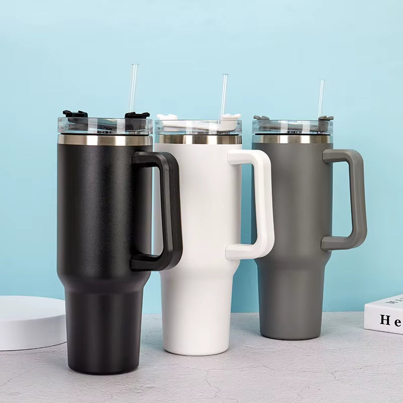 Handle Vacuum Double Wall Insulated Cup Custom Stainless Travel Mug 40Oz Tumblers with Lids Straw